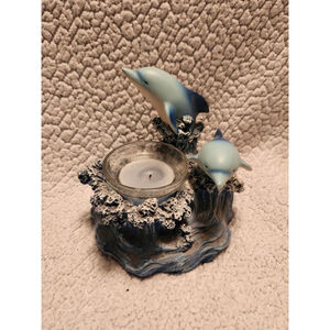 Vintage 90's Dolphins and ocean candle holder and tea light candle